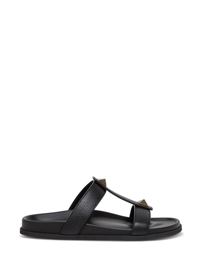 Shop Valentino Garavani Roman Stud Slide Sandals In Black