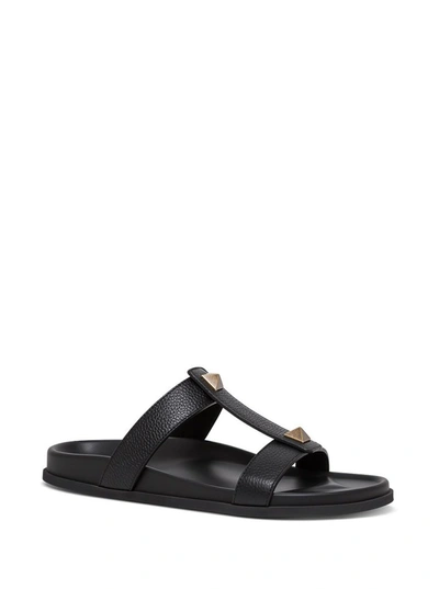 Shop Valentino Garavani Roman Stud Slide Sandals In Black