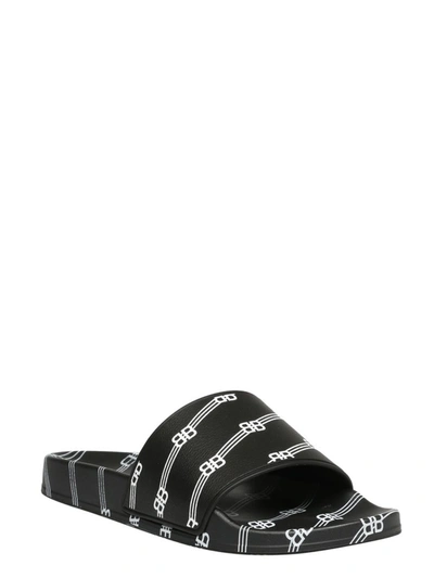 Shop Balenciaga Bb Stripe Printed Slides In Black