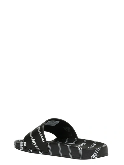 Shop Balenciaga Bb Stripe Printed Slides In Black