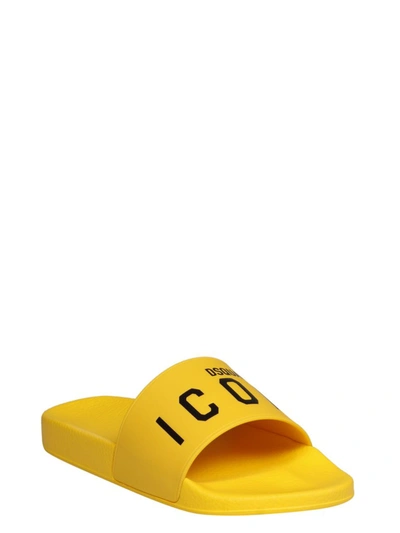 Shop Dsquared2 Icon Logo Print Slides In Yellow