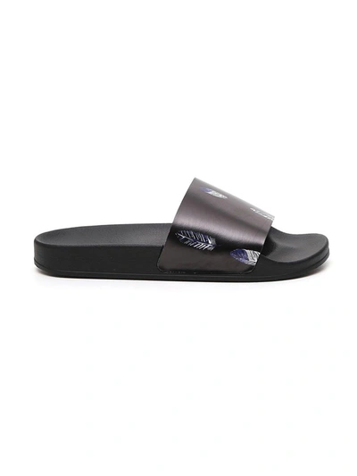 Shop Marcelo Burlon County Of Milan Feathers Printed Slides In Black