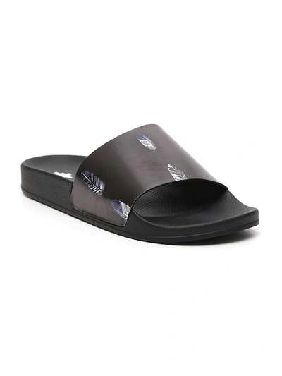 Shop Marcelo Burlon County Of Milan Feathers Printed Slides In Black