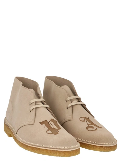 Shop Palm Angels X Clarks Logo Print Ankle Boots In Beige