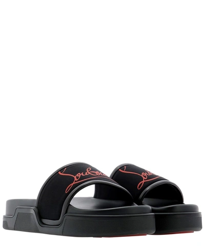 Shop Christian Louboutin Navy Pool Sandals In Black