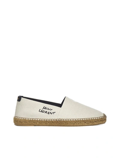 Shop Saint Laurent Logo Embroidered Slip In Beige