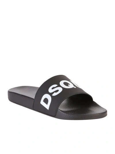 Shop Dsquared2 Logo Print Slides In Black