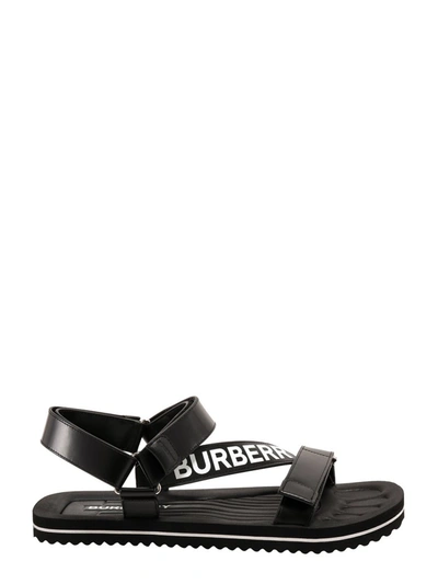 Shop Burberry Logo Print Ankle Strap Sandals In Black