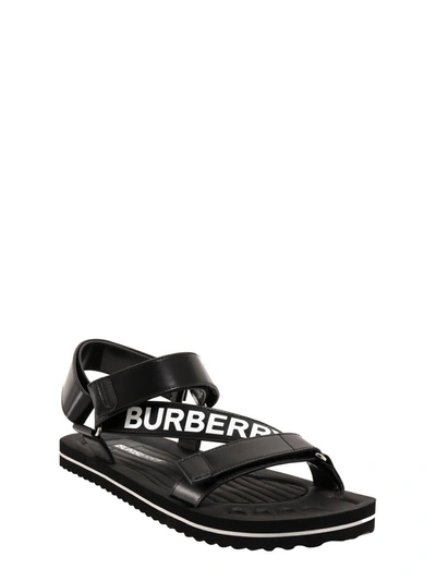 Shop Burberry Logo Print Ankle Strap Sandals In Black