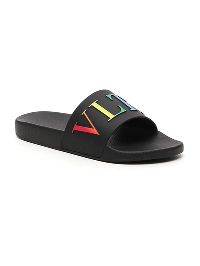 Shop Valentino Vltn Slide Sandals In Black