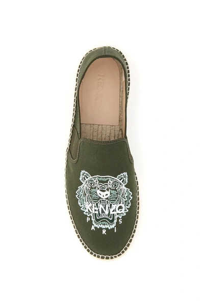 Shop Kenzo Tiger Embroidered Slip In Green