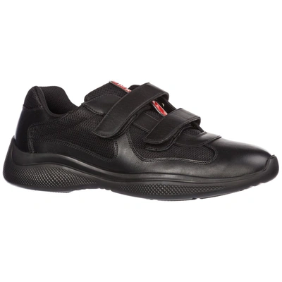 Shop Prada Velcro Strap Sneakers In Black