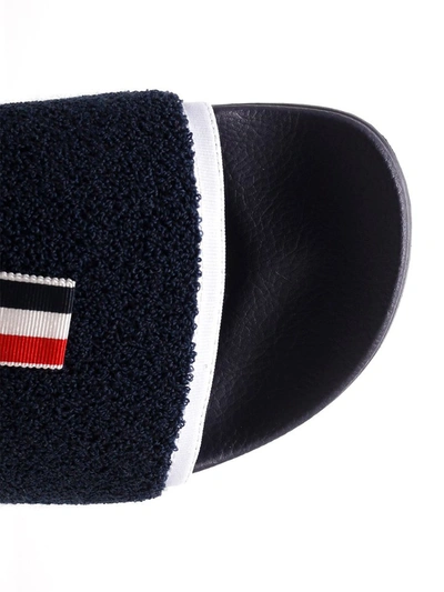 Shop Thom Browne Terry Cloth Pool Slides In Blue