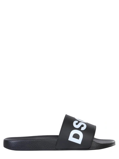 Shop Dsquared2 Dsquared Logo Print Slide Sandals In Black