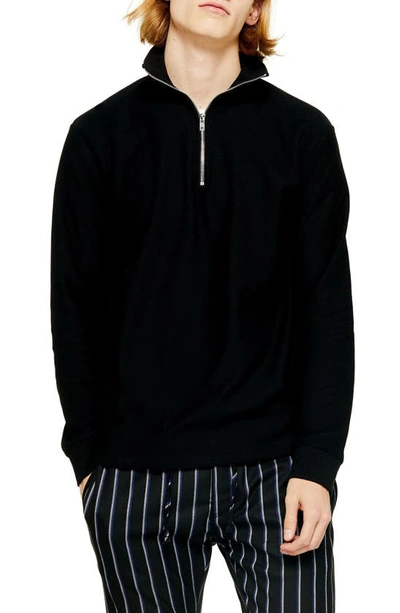 Shop Topman Classic Quarter Zip Twill Knit Sweatshirt In Black
