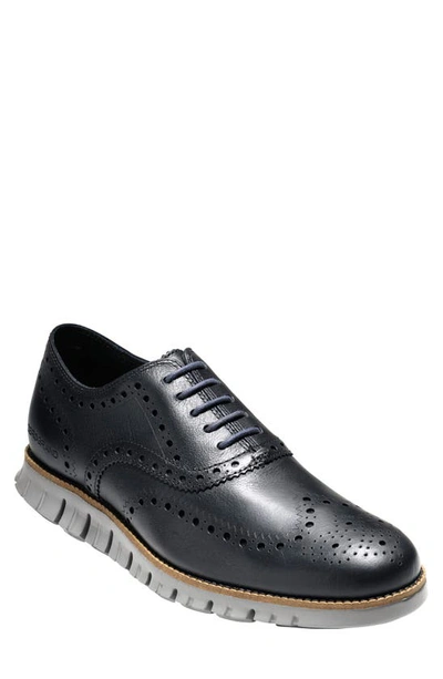 Shop Cole Haan Zerogrand Wingtip Derby In Navy Ink Leather