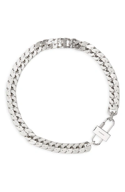 Shop Givenchy Small Lock G Chain Necklace In Silvery