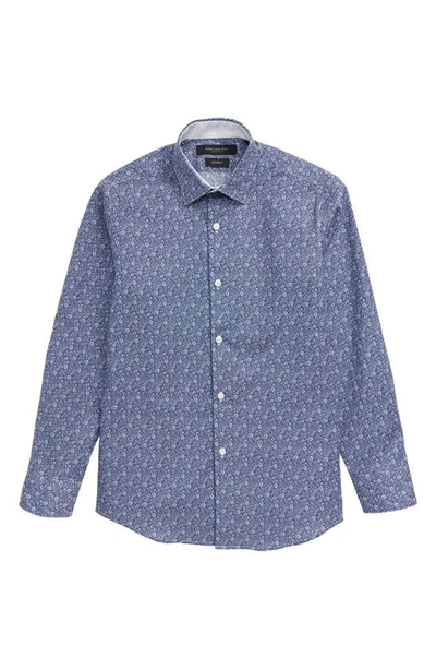 Shop Andrew Marc Floral Print Dress Shirt In Blue