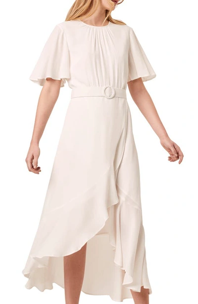 Shop French Connection Emina Belted High/low Midi Dress In Summer White