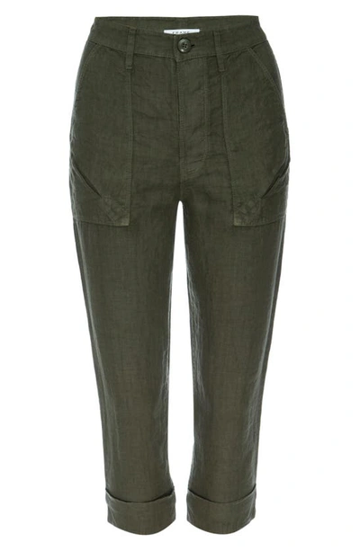 Shop Frame Le Beau High Waist Crop Linen Pants In Military