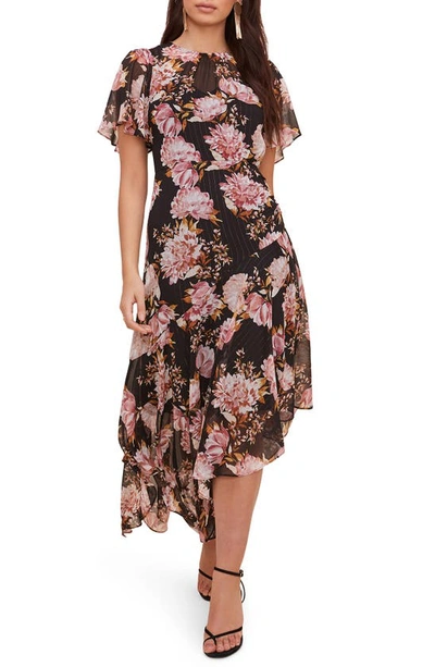 Shop Astr Floral Print Dress In Black-pink Floral