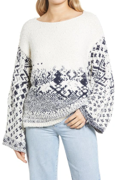 Shop Free People Midnight Beach Rib Off-the-shoulder Sweater In Evening Ivory Combo