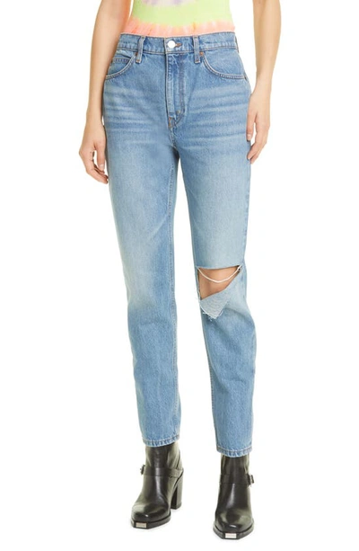 Shop Re/done '70s High Waist Distressed Straight Leg Jeans In Daring Indigo W/ Rip