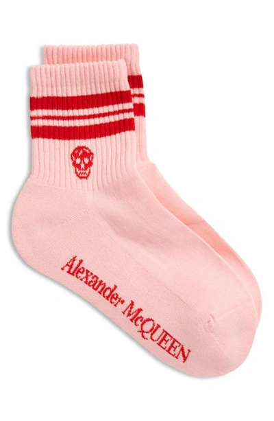 Shop Alexander Mcqueen Stripe Skull Socks In Roseate/ Red