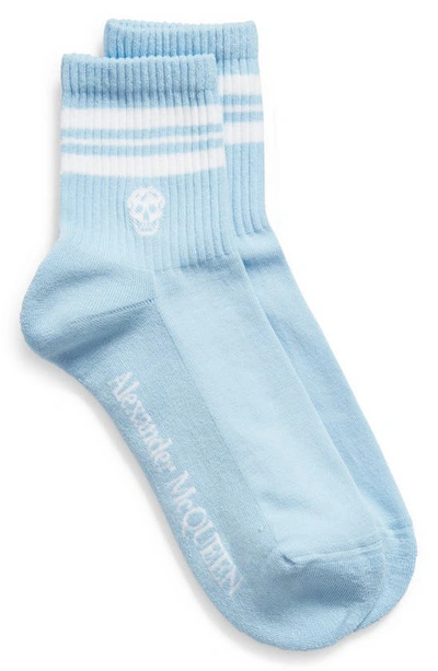 Shop Alexander Mcqueen Stripe Skull Socks In Bluette/ White