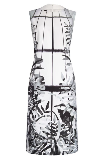 Shop Akris Leaf Print Cotton Silk Sheath Cocktail Dress In Leblanc