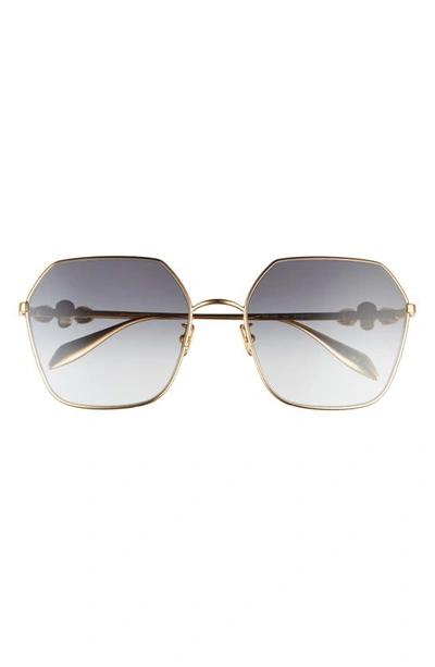 Shop Alexander Mcqueen 61mm Gradient Geometric Sunglasses In Gold/ Grey Gradient