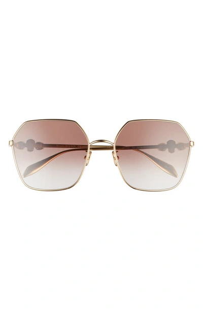Shop Alexander Mcqueen 61mm Gradient Geometric Sunglasses In Gold/ Brown Gradient