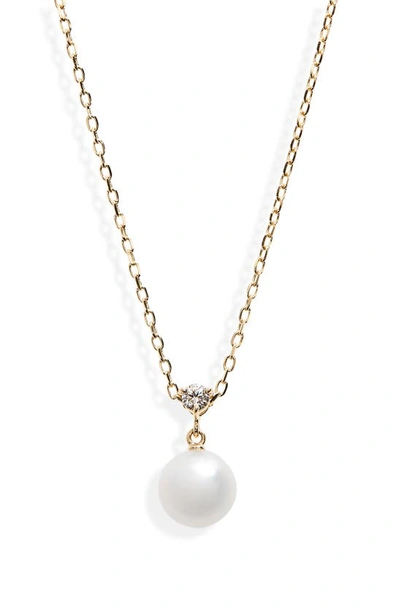 Shop Mikimoto Classic Diamond & Akoya Pearl Pendant Necklace In Yellow Gold