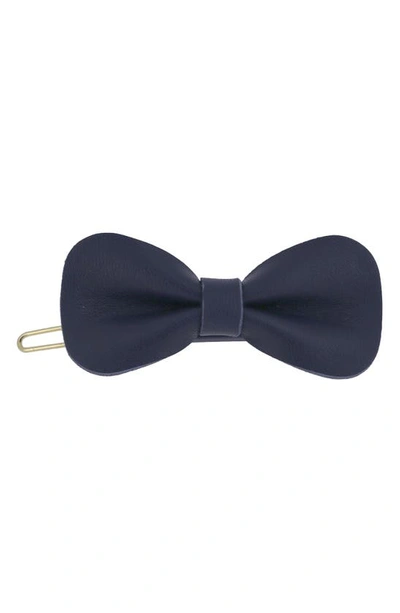 Shop Alexandre De Paris Leather Bow Clip In Navy Blue