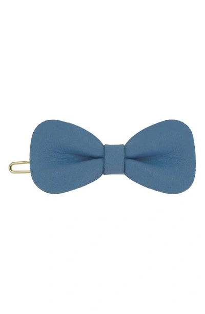 Shop Alexandre De Paris Leather Bow Clip In Light Blue