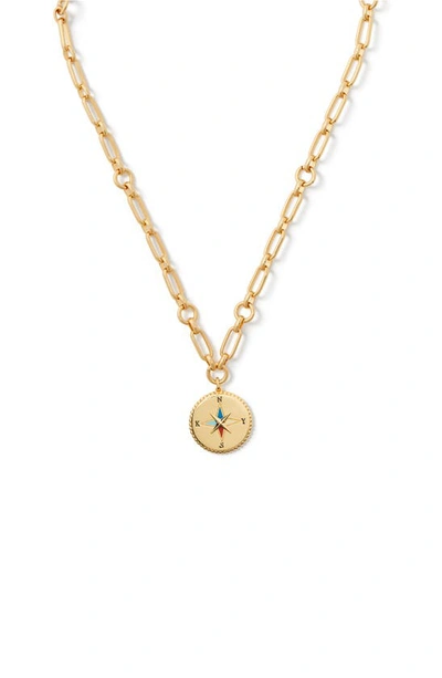 Shop Kate Spade Compass Pendant Necklace In Gold Multi