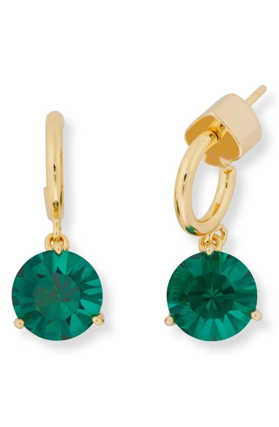 Shop Kate Spade Brilliant Statements Tri Prong Huggie Earrings In Emerald