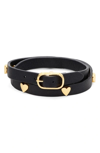 Shop Kate Spade Heartful Leather Wrap Bracelet In Black