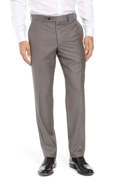 Shop Ted Baker Jefferson Flat Front Wool Dress Pants In Taupe