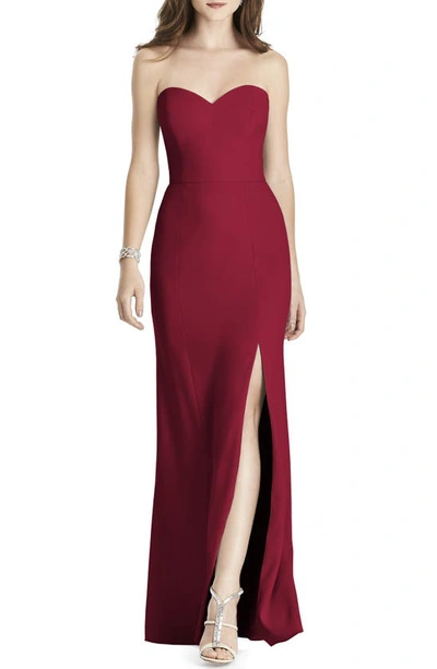 Shop After Six Strapless Crepe Trumpet Gown In Burgundy