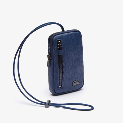 Shop Lacoste Men's Soft Mate Matte Full-grain Leather Necklace Phone Wallet In Black