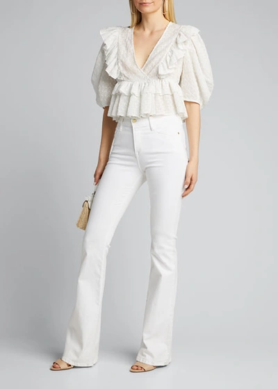 Shop Frame Le High Flare Jeans In Blanc