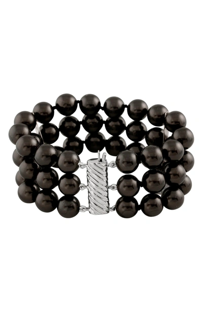 Shop Splendid Pearls Triple Row Shell Pearl Bracelet In Black