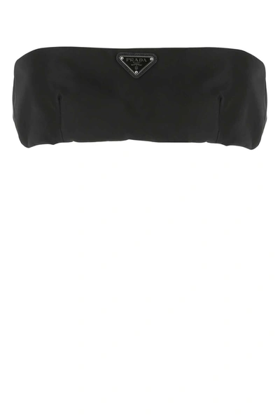 Shop Prada Logo Plaque Crop Top In Black