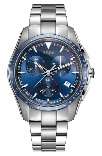 Shop Rado Hyperchrome Chronograph Bracelet Watch, 45mm In Silver/ Blue/ Silver
