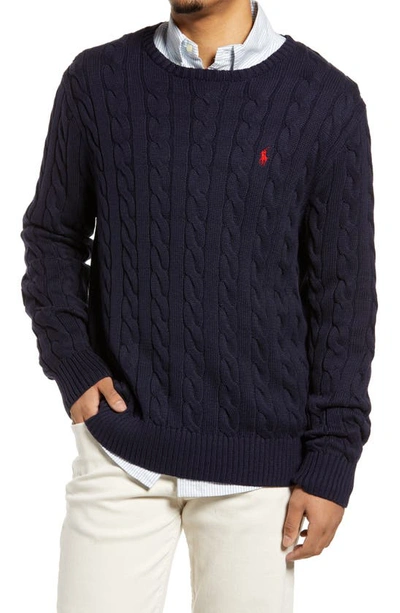 Shop Polo Ralph Lauren Cable Knit Crewneck Sweater In Hunter Navy