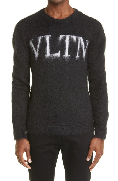 Shop Valentino Vltn Logo Mohair Blend Sweater In White/ Black