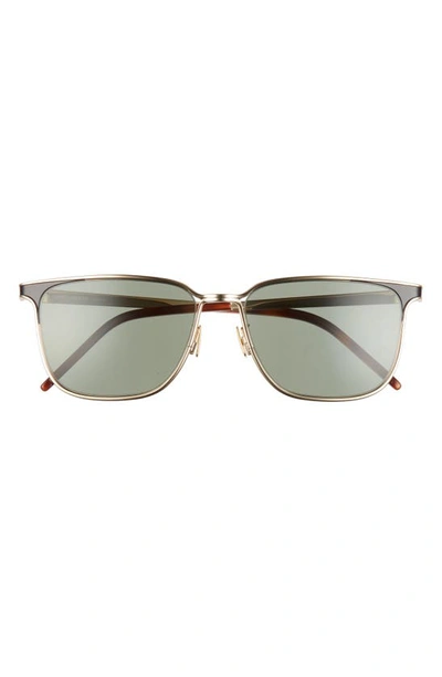 Shop Saint Laurent 56mm Square Sunglasses In Gold/ Green