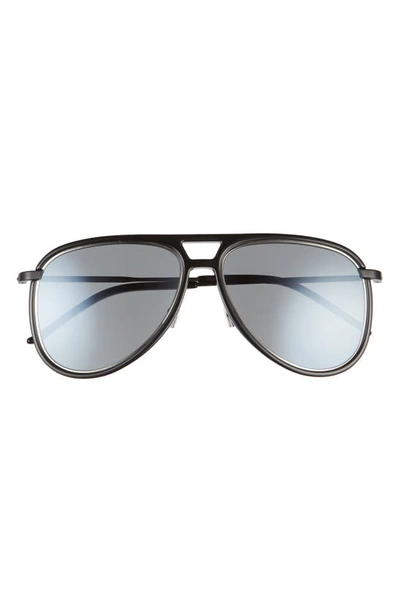 Shop Saint Laurent 56mm Aviator Sunglasses In Black/ Silver