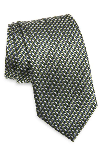 Shop Ermenegildo Zegna Embroidered Geo Pattern Silk Tie In Green